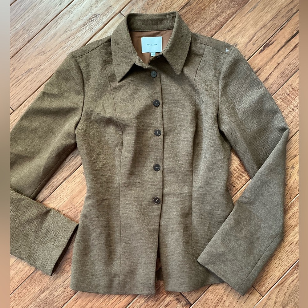 Reformation Chloe Button Down, Collared Top, Brow… - image 2